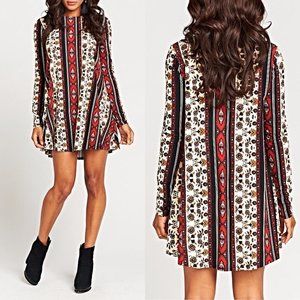 Show Me Your Mumu Tyler Tunic‎ Dress Women S Long Sleeve Stretch Crew Neck EUC
